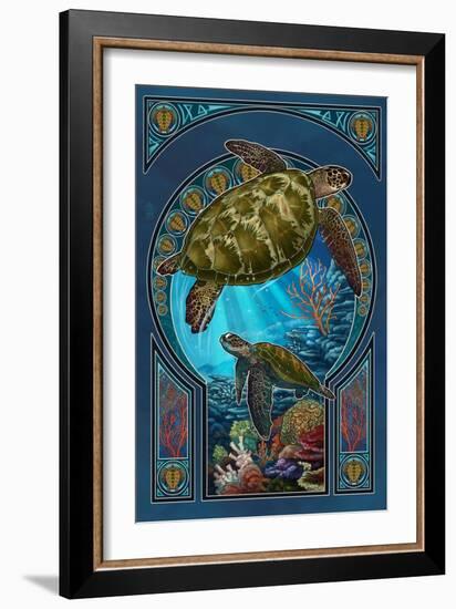 Sea Turtle - Art Nouveau-Lantern Press-Framed Art Print