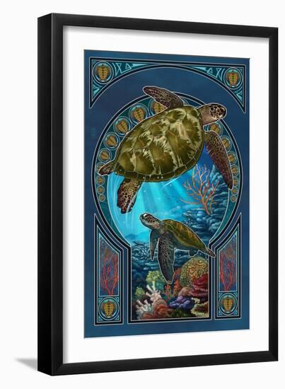 Sea Turtle - Art Nouveau-Lantern Press-Framed Art Print