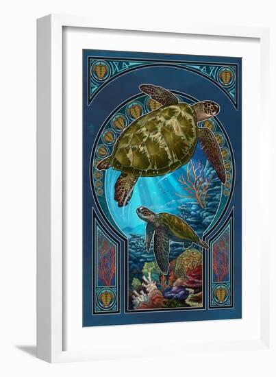 Sea Turtle - Art Nouveau-Lantern Press-Framed Art Print