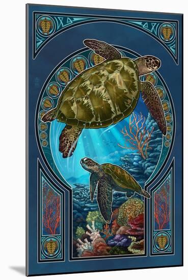 Sea Turtle - Art Nouveau-Lantern Press-Mounted Art Print