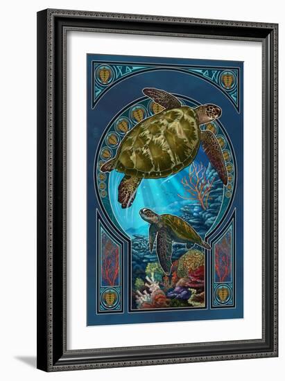 Sea Turtle - Art Nouveau-Lantern Press-Framed Art Print