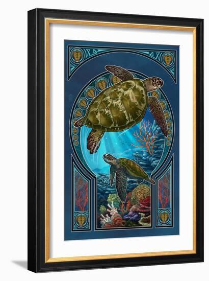 Sea Turtle - Art Nouveau-Lantern Press-Framed Art Print