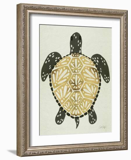 Sea Turtle in Black and Gold-Cat Coquillette-Framed Art Print