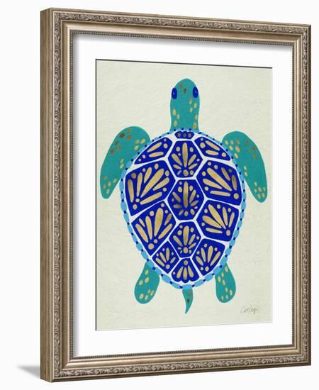 Sea Turtle in Blue and Gold-Cat Coquillette-Framed Art Print