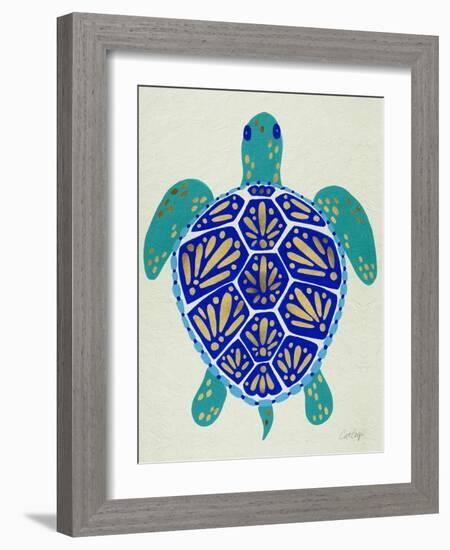 Sea Turtle in Blue and Gold-Cat Coquillette-Framed Art Print