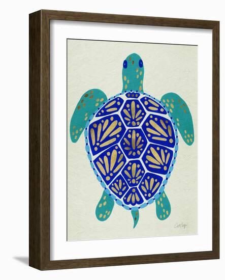 Sea Turtle in Blue and Gold-Cat Coquillette-Framed Art Print