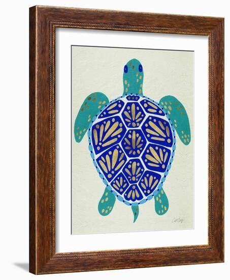 Sea Turtle in Blue and Gold-Cat Coquillette-Framed Art Print