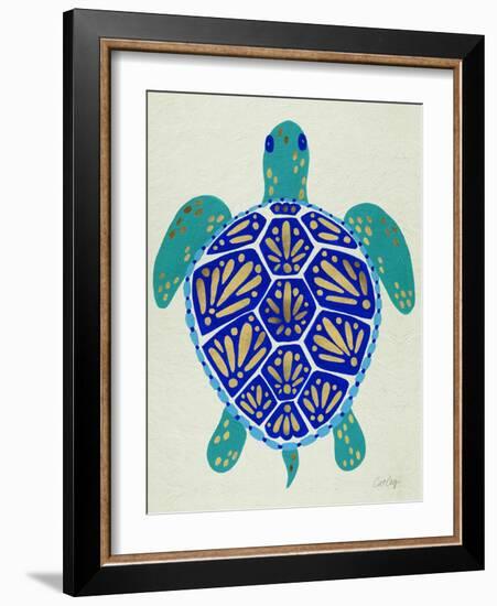 Sea Turtle in Blue and Gold-Cat Coquillette-Framed Art Print