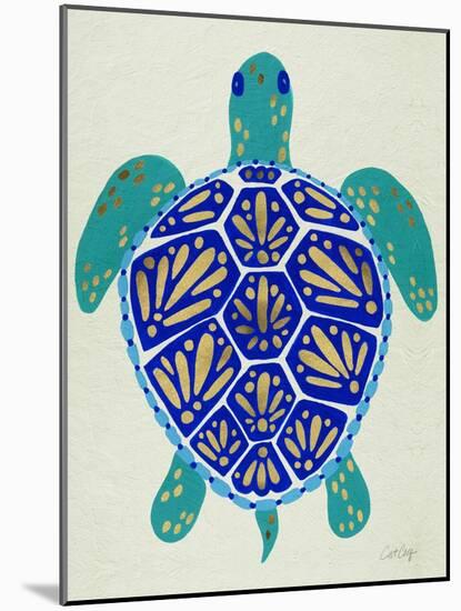 Sea Turtle in Blue and Gold-Cat Coquillette-Mounted Art Print