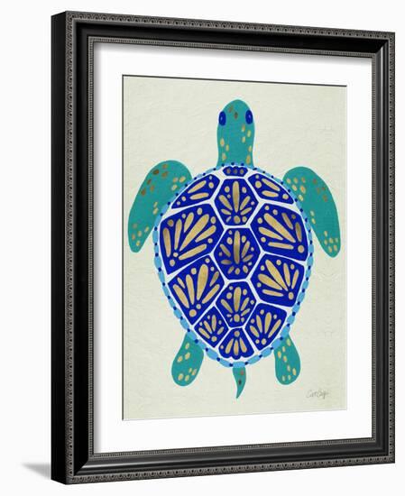 Sea Turtle in Blue and Gold-Cat Coquillette-Framed Art Print