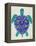 Sea Turtle in Blue and Gold-Cat Coquillette-Framed Stretched Canvas