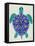 Sea Turtle in Blue and Gold-Cat Coquillette-Framed Stretched Canvas