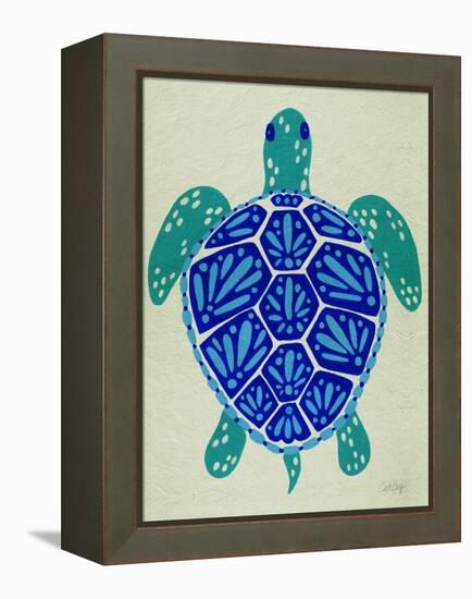 Sea Turtle in Blue– Cat Coquillette-Cat Coquillette-Framed Stretched Canvas