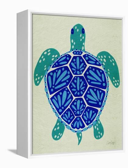 Sea Turtle in Blue– Cat Coquillette-Cat Coquillette-Framed Stretched Canvas