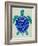 Sea Turtle in Blue– Cat Coquillette-Cat Coquillette-Framed Art Print