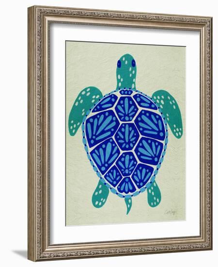 Sea Turtle in Blue– Cat Coquillette-Cat Coquillette-Framed Art Print