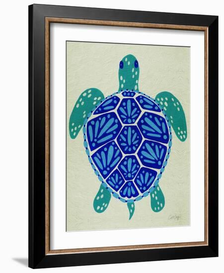 Sea Turtle in Blue– Cat Coquillette-Cat Coquillette-Framed Art Print