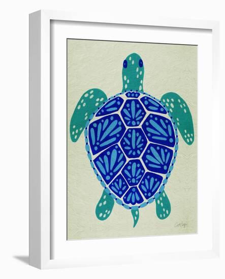 Sea Turtle in Blue– Cat Coquillette-Cat Coquillette-Framed Art Print