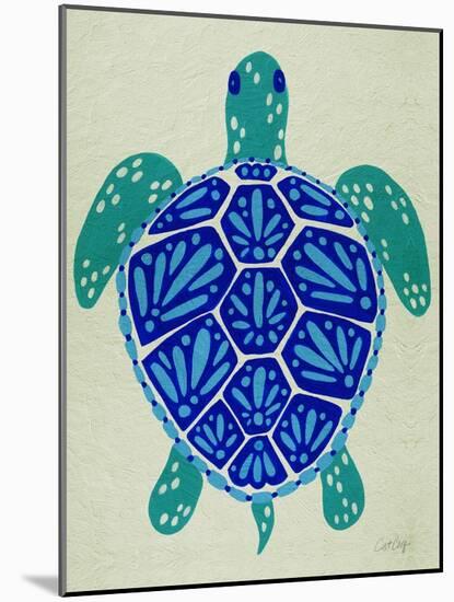 Sea Turtle in Blue– Cat Coquillette-Cat Coquillette-Mounted Art Print