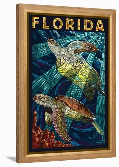 Sea Turtle Paper Mosaic - Florida-Lantern Press-Framed Stretched Canvas