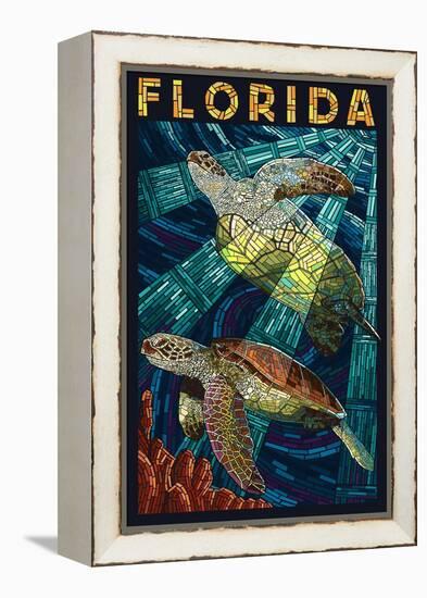 Sea Turtle Paper Mosaic - Florida-Lantern Press-Framed Stretched Canvas