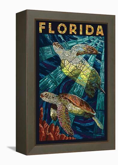 Sea Turtle Paper Mosaic - Florida-Lantern Press-Framed Stretched Canvas