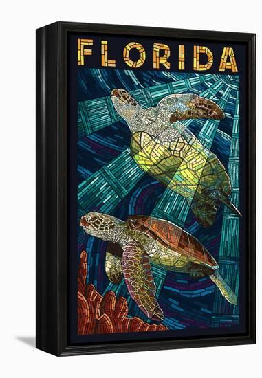 Sea Turtle Paper Mosaic - Florida-Lantern Press-Framed Stretched Canvas