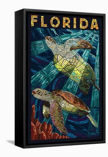 Sea Turtle Paper Mosaic - Florida-Lantern Press-Framed Stretched Canvas