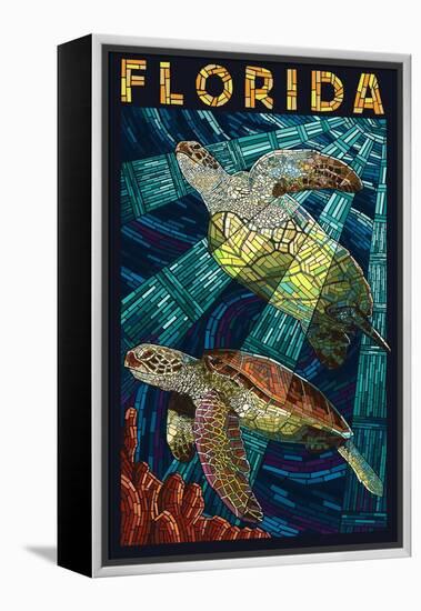 Sea Turtle Paper Mosaic - Florida-Lantern Press-Framed Stretched Canvas