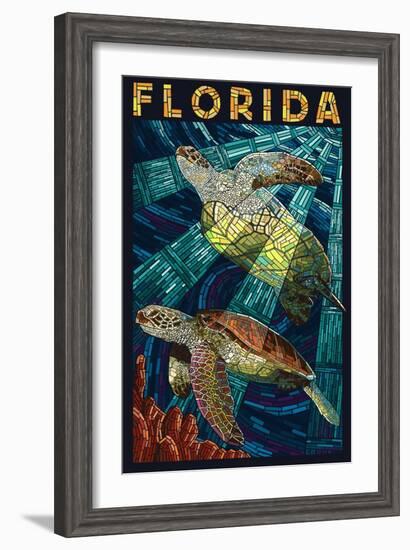 Sea Turtle Paper Mosaic - Florida-Lantern Press-Framed Art Print