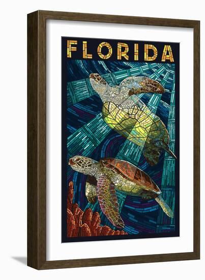 Sea Turtle Paper Mosaic - Florida-Lantern Press-Framed Art Print