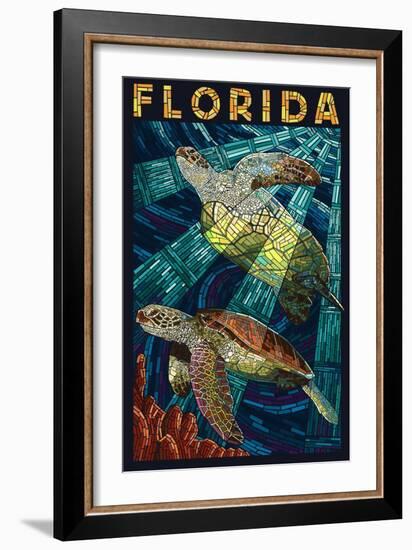 Sea Turtle Paper Mosaic - Florida-Lantern Press-Framed Art Print