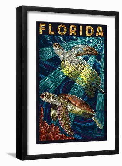 Sea Turtle Paper Mosaic - Florida-Lantern Press-Framed Art Print