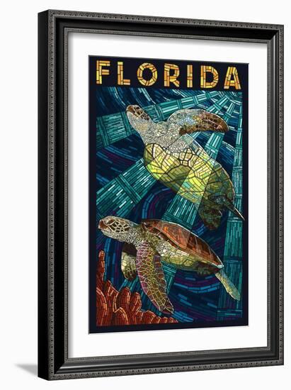 Sea Turtle Paper Mosaic - Florida-Lantern Press-Framed Art Print