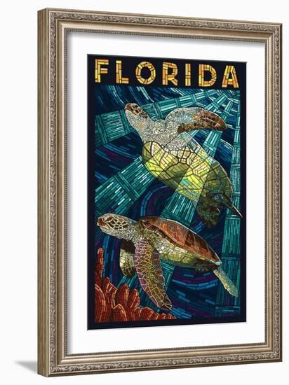 Sea Turtle Paper Mosaic - Florida-Lantern Press-Framed Premium Giclee Print