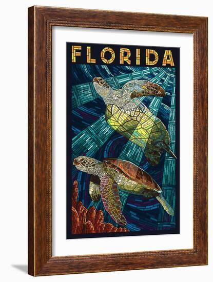 Sea Turtle Paper Mosaic - Florida-Lantern Press-Framed Premium Giclee Print