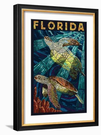 Sea Turtle Paper Mosaic - Florida-Lantern Press-Framed Premium Giclee Print