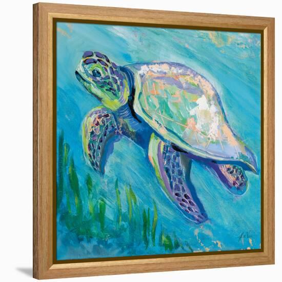 Sea Turtle Swim Light Flipped-Jeanette Vertentes-Framed Stretched Canvas