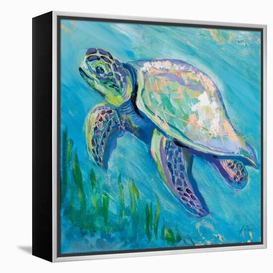 Sea Turtle Swim Light Flipped-Jeanette Vertentes-Framed Stretched Canvas