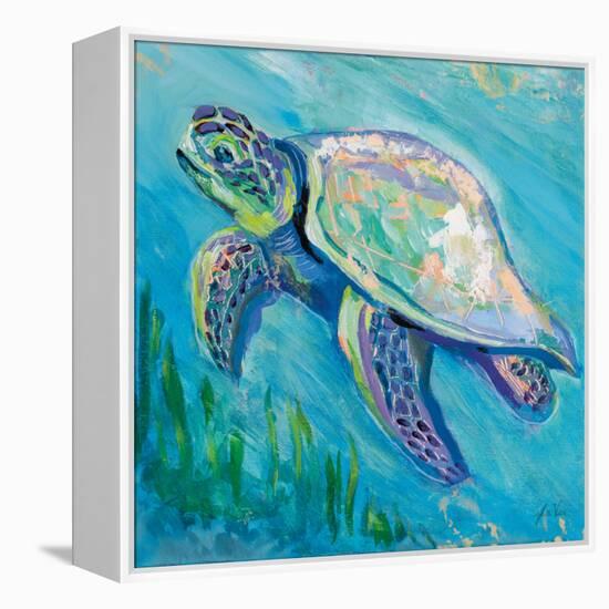 Sea Turtle Swim Light Flipped-Jeanette Vertentes-Framed Stretched Canvas