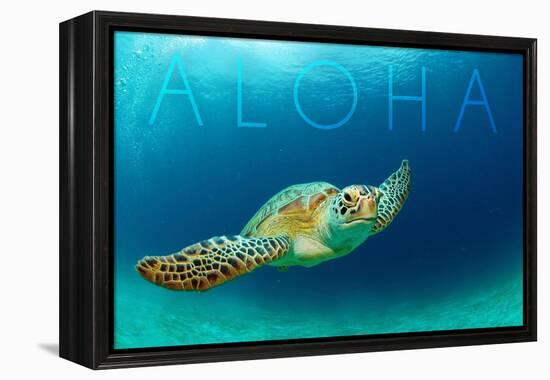 Sea Turtle Swimming - Aloha-Lantern Press-Framed Stretched Canvas