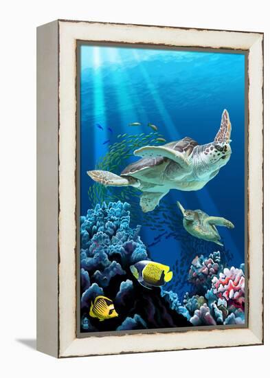 Sea Turtle Swimming-Lantern Press-Framed Stretched Canvas