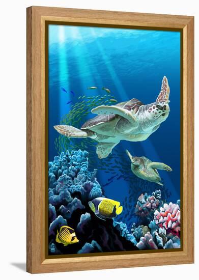Sea Turtle Swimming-Lantern Press-Framed Stretched Canvas