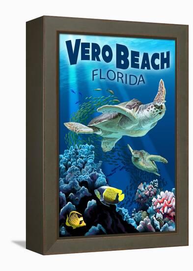 Sea Turtles - Vero Beach, Florida-Lantern Press-Framed Stretched Canvas