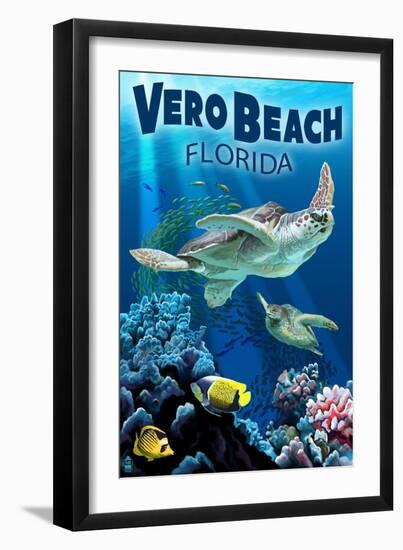 Sea Turtles - Vero Beach, Florida-Lantern Press-Framed Art Print