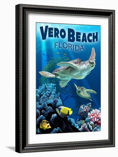 Sea Turtles - Vero Beach, Florida-Lantern Press-Framed Art Print