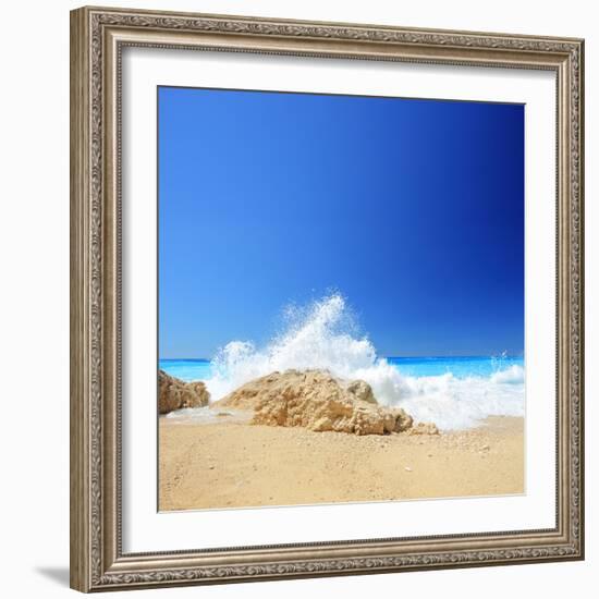 Sea Wave on a Sandy Beach Porto Katsiki in Greece, Lefkada, Shot with a Tilt and Shift Lens-Ljsphotography-Framed Photographic Print