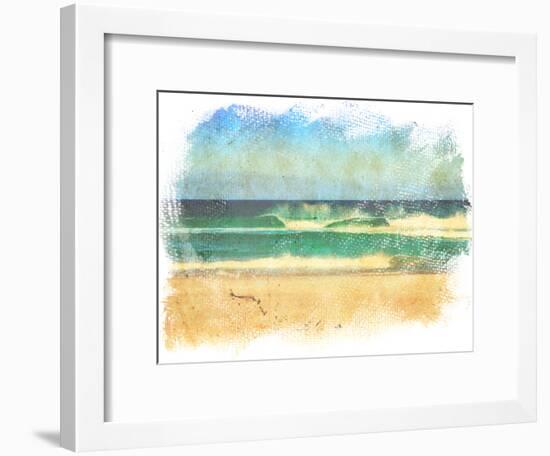 Sea Waves And Blue Sky In A Style Of A Old Painting On Grunge Canvas With Rough Edges-Lvnel-Framed Art Print