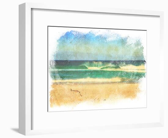 Sea Waves And Blue Sky In A Style Of A Old Painting On Grunge Canvas With Rough Edges-Lvnel-Framed Art Print