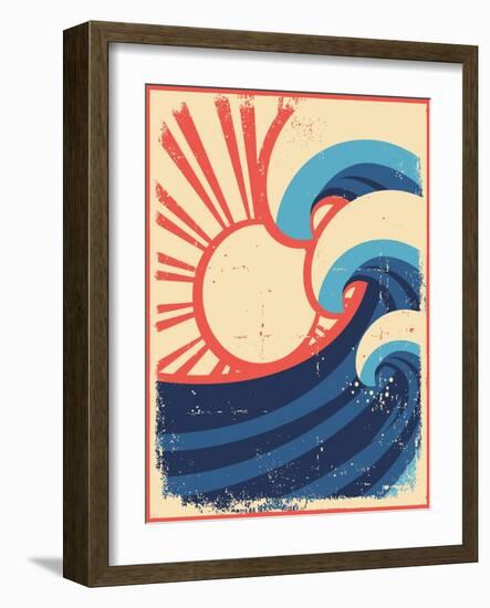 Sea Waves Poster.Grunge Illustration Of Sea Landscape-GeraKTV-Framed Art Print